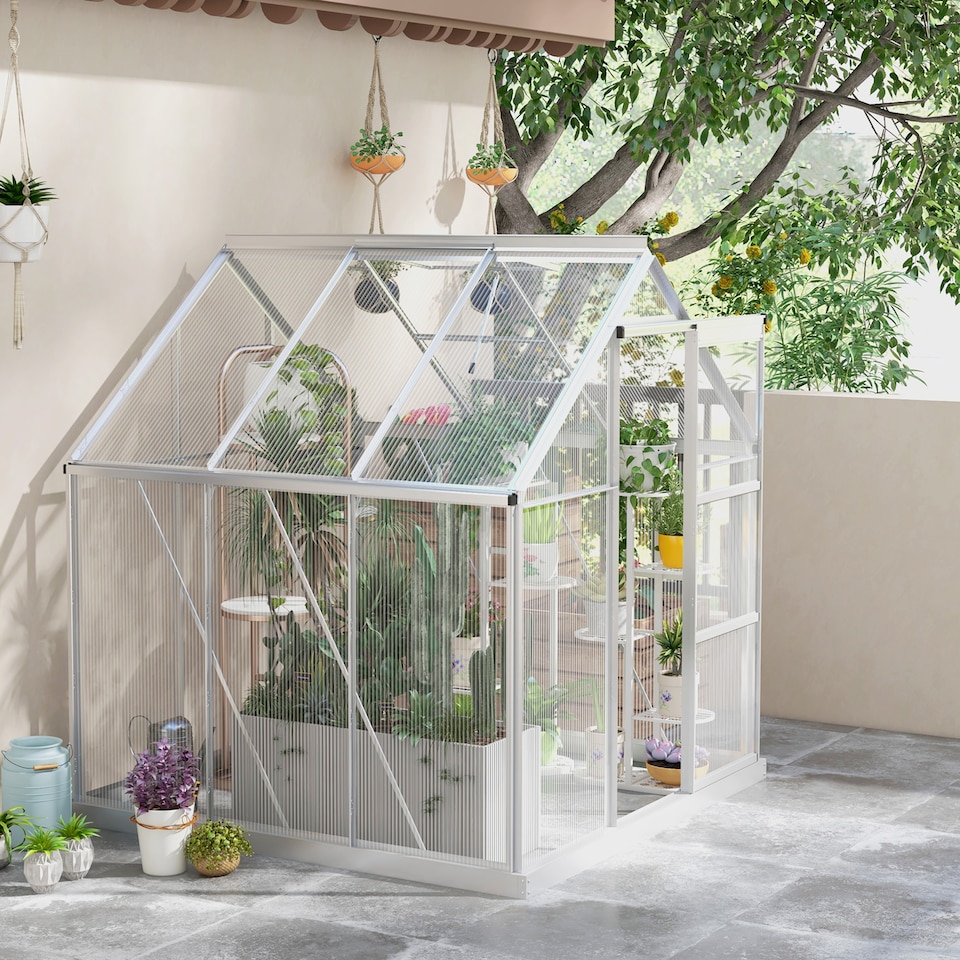 image 1 of Outsunny 6 x 6ft Walk-In Polycarbonate Greenhouse with Foundation