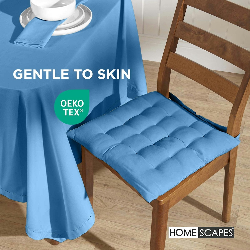 image 1 of Homescapes Seat Pad Luxury Cotton Indoor Outdoor Garden Dining Cushion | Blue | 40 x 40 cm | 1
