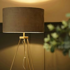 ValueLights Aero Polished Gold Floor Lamp with Large Grey Drum Shade