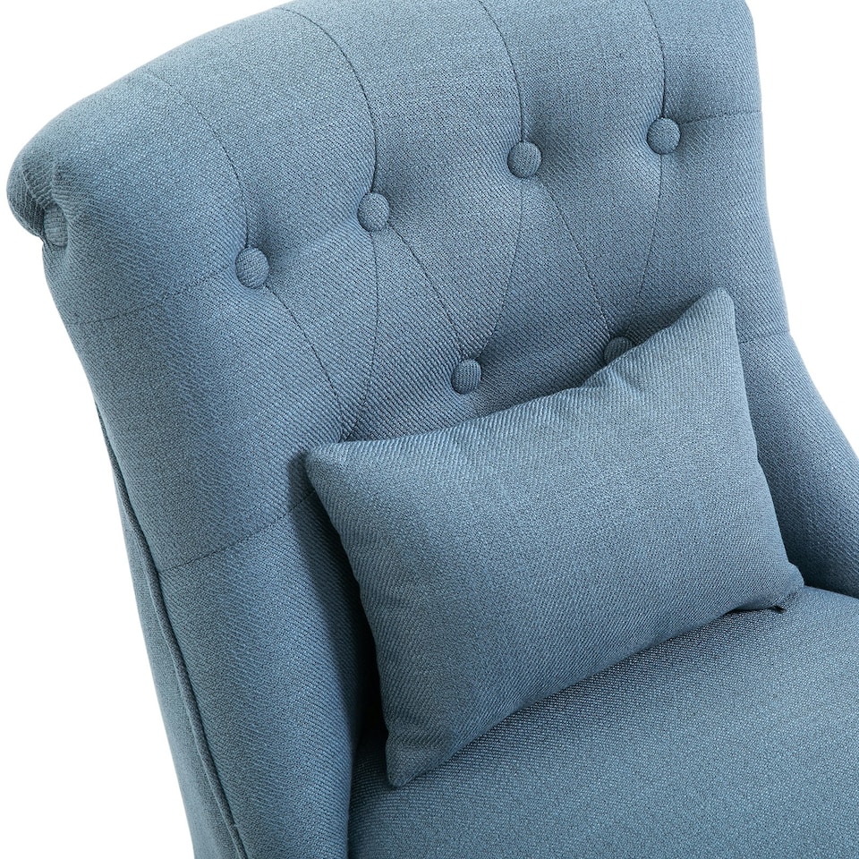 image 1 of HOMCOM Fabric Single Sofa Upholstered with Pillow Wood Leg Blue
