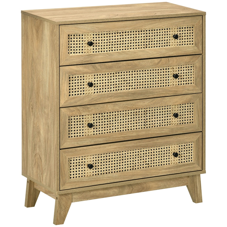 image 1 of HOMCOM Chest of Drawers, 4 Drawer Unit Storage Organiser with Rattan Element
