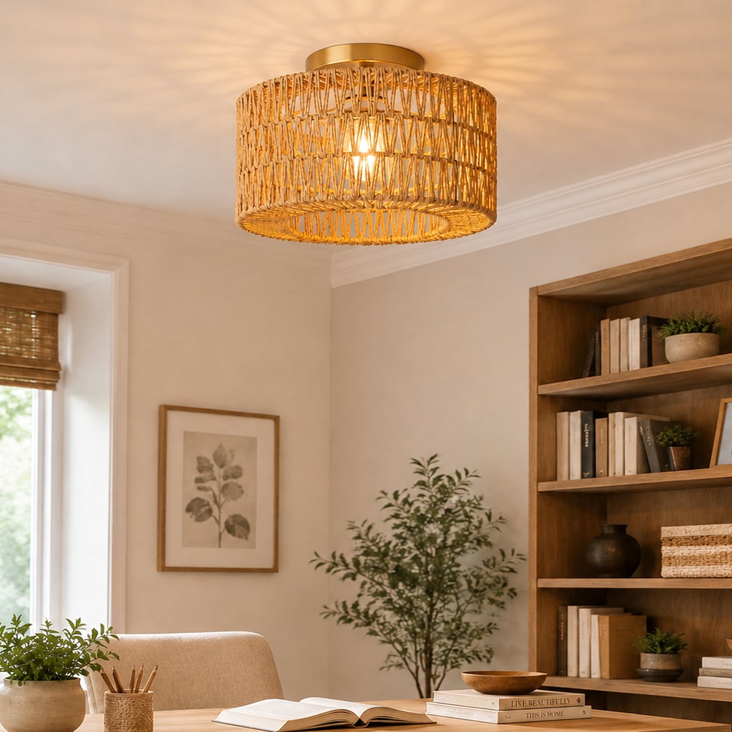 Emitto Lamp Shade Boho Woven Light Shade Durable Easy Fit Living Room Yellow