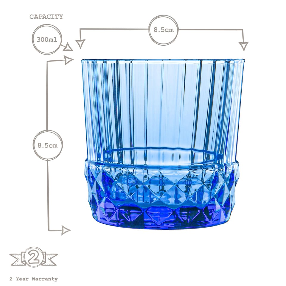 image 1 of Bormioli Rocco America '20s Water Glasses - 300ml - Sapphire Blue - Pack of 6 | Blue | Sapphire Blue