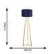 image 3 of ValueLights Lottie Natural Wood Tripod Floor Lamp with Navy Blue Velvet Drum Shade