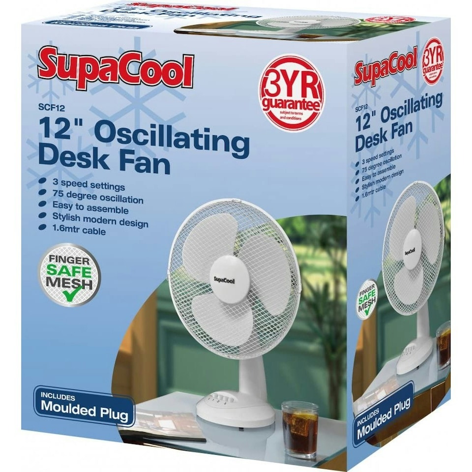 image 1 of SupaCool Desk Fan (UK Plug) - White - 12in