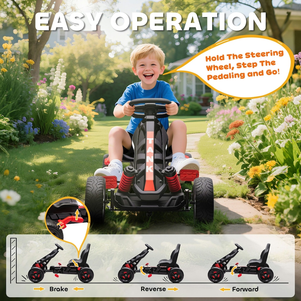 image 1 of AIYAPLAY Pedal Go Kart with Freewheel System, for Ages 3-6 Years, Red