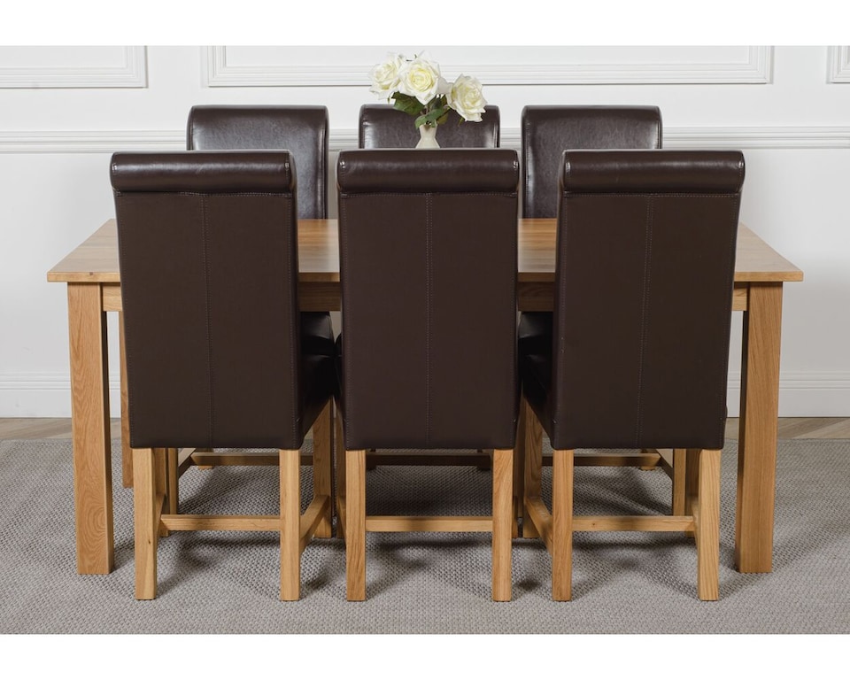 image 1 of Oslo 180 x 90 cm Large Oak Dining Table and 6 Washington Leather Chairs | Brown | Brown