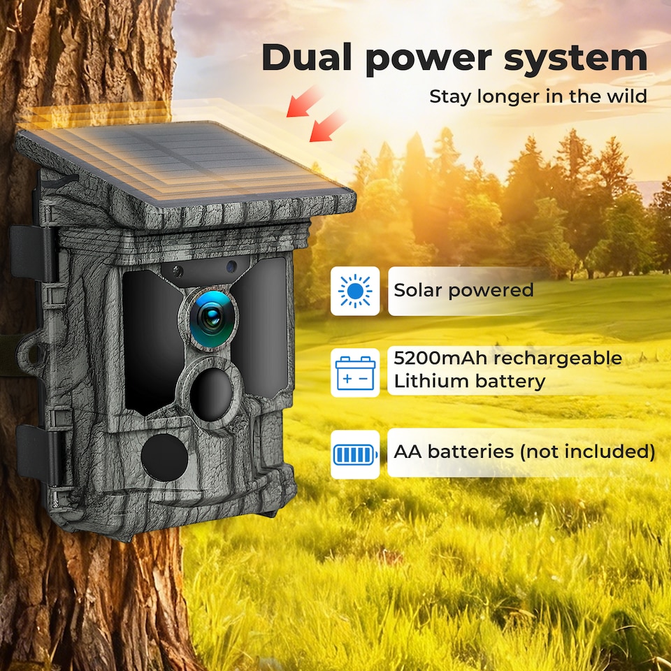 image 1 of Centra Solar Trail Camera 4K 112MP Hunting Game Cam Wildlife Night Vision Wifi