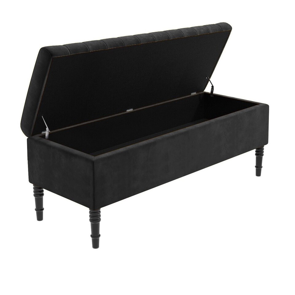 image 1 of 120cm Paris Striped Ottoman Storage Bench- Plush Velvet Shoe Bench - Black Upholstery Footstool with Storage