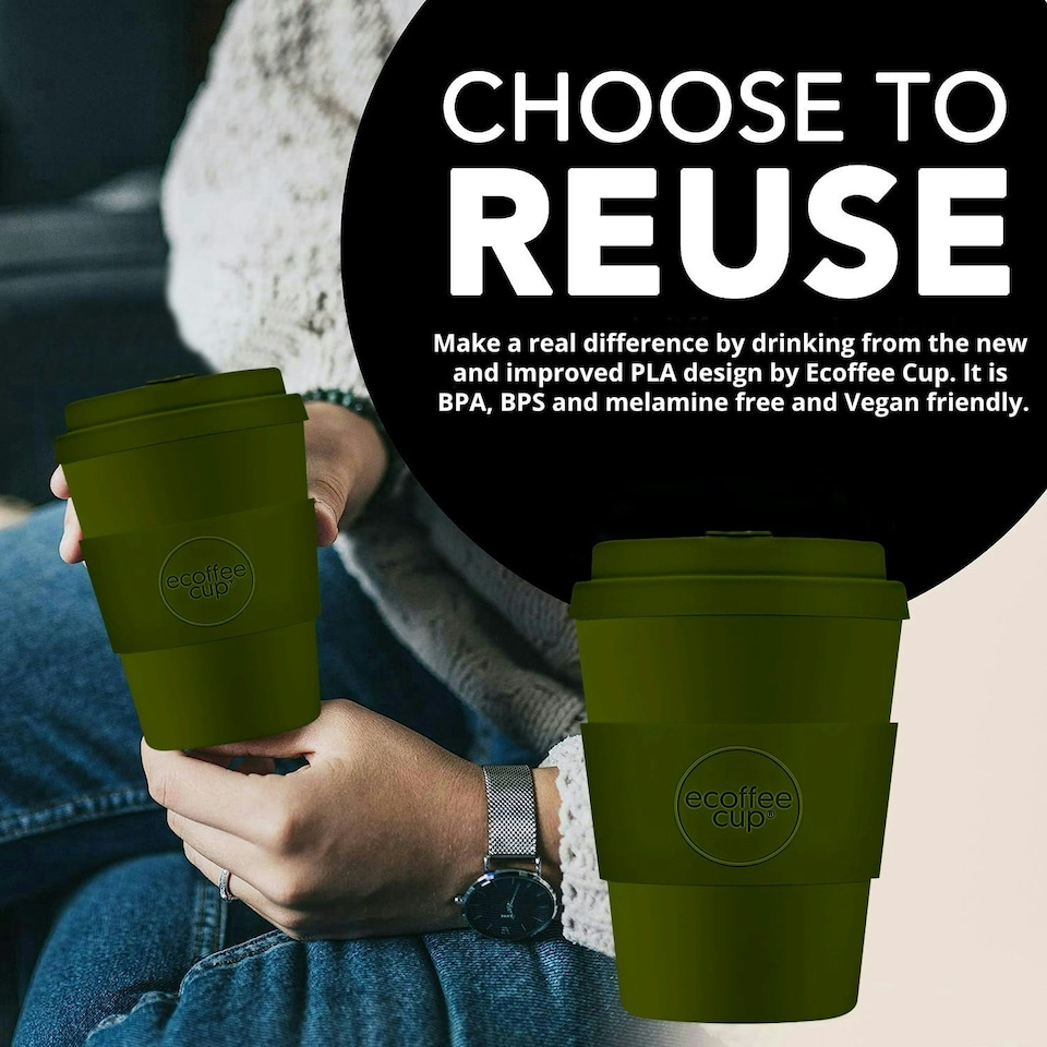 image 1 of Ecoffee Cup 8oz 240ml Reusable Eco-Friendly 100% Plant Based Coffee Cup with Silicone Lid & Sleeve - Melamine Free Travel Mug N/A | Oberon