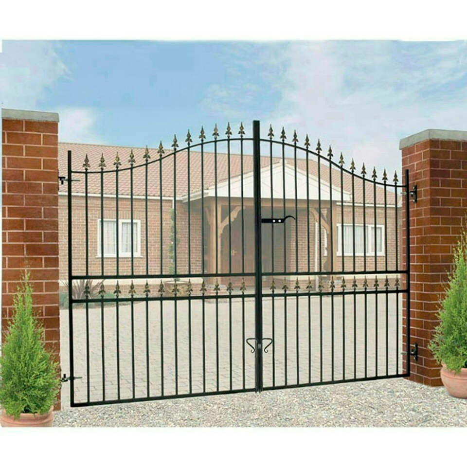 image 1 of Corfe Premium Spear Top Tall Bow Top Double Estate Gate - Steel - Fits Gap 3048 mm x 2083 mm High - Electro Galv./Black Black