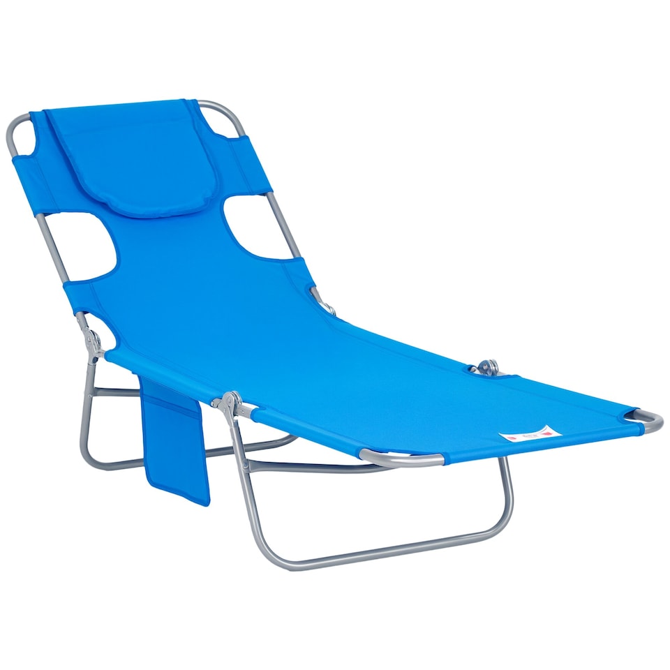 image 1 of Outsunny Sun Lounger with Reading Hole, Folding Garden Lounger, Blue