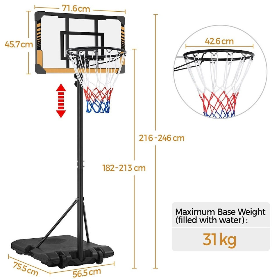 image 1 of Yaheetech 2.16-2.46M Portable Basketball Hoop Brown