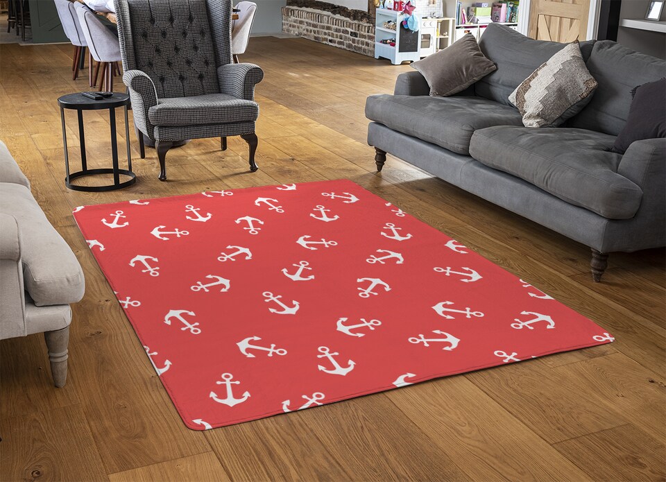 image 1 of Anchors On Red Rug | Multi