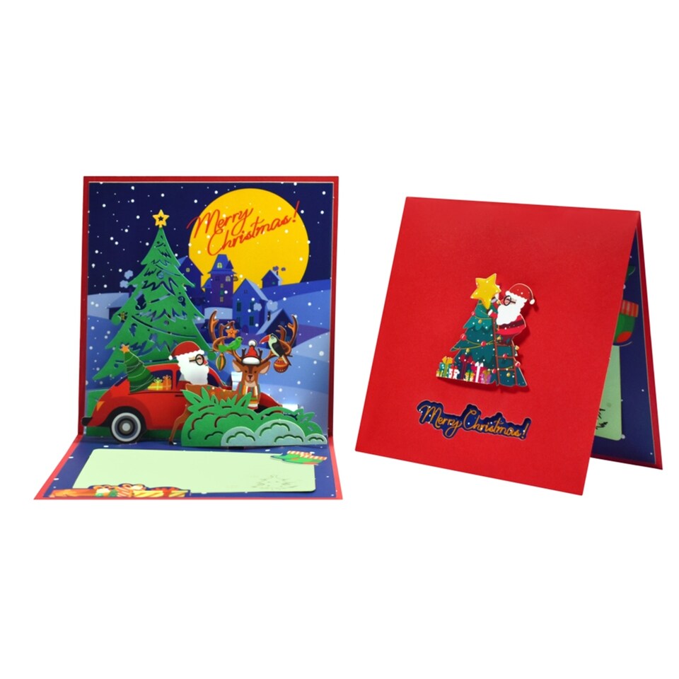 image 1 of Santa Driving a Red Car Festive 3D Pop Up Christmas Card