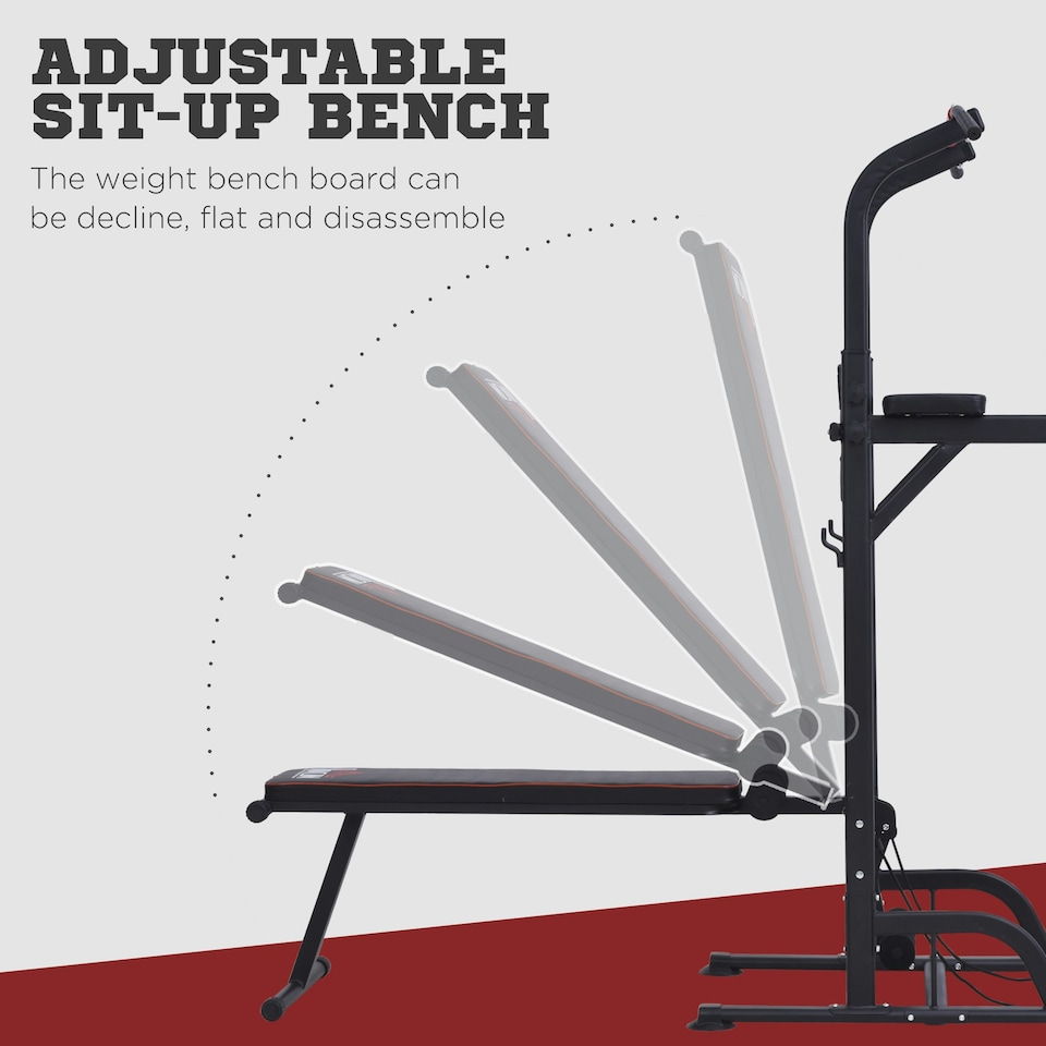image 1 of HOMCOM Multifunction Home Workout Station Tower Steel Frame w/ Bench