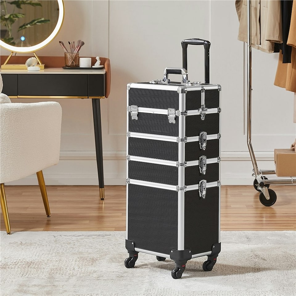 image 1 of Yaheetech 5-in-1 Professional Makeup Train Cases Aluminum Black | Black
