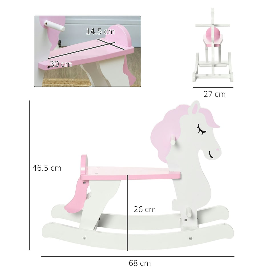 image 1 of HOMCOM Kids Ride-On Toy Rocking Horse w/ Handlebar, Foot Pedal - Pink