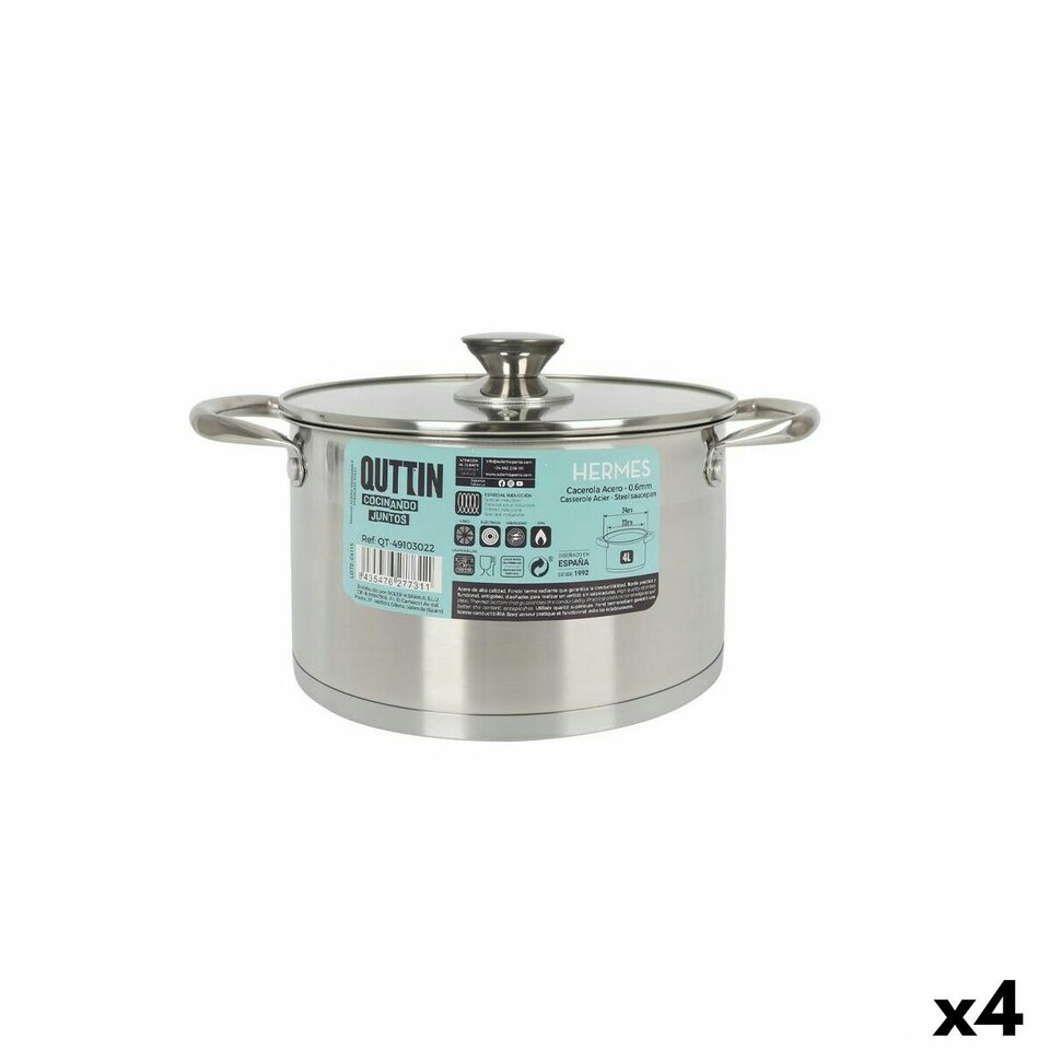 image 1 of Pot with Glass Lid Quttin Hermes Steel 4 L (4 Units) N/A