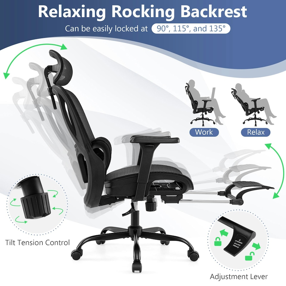 image 1 of COSTWAY Ergonomic Office Chair Swivel Computer Chair Black