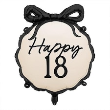 Happy 18th Birthday Black Bow Cream Elegant Milestone Round Foil Helium Balloon 48cm / 19 in | Black