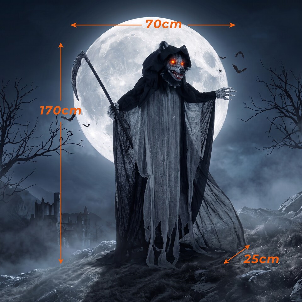 image 1 of HOMCOM Halloween Standing Werewolf Animated Decoration with Light-Up Eyes