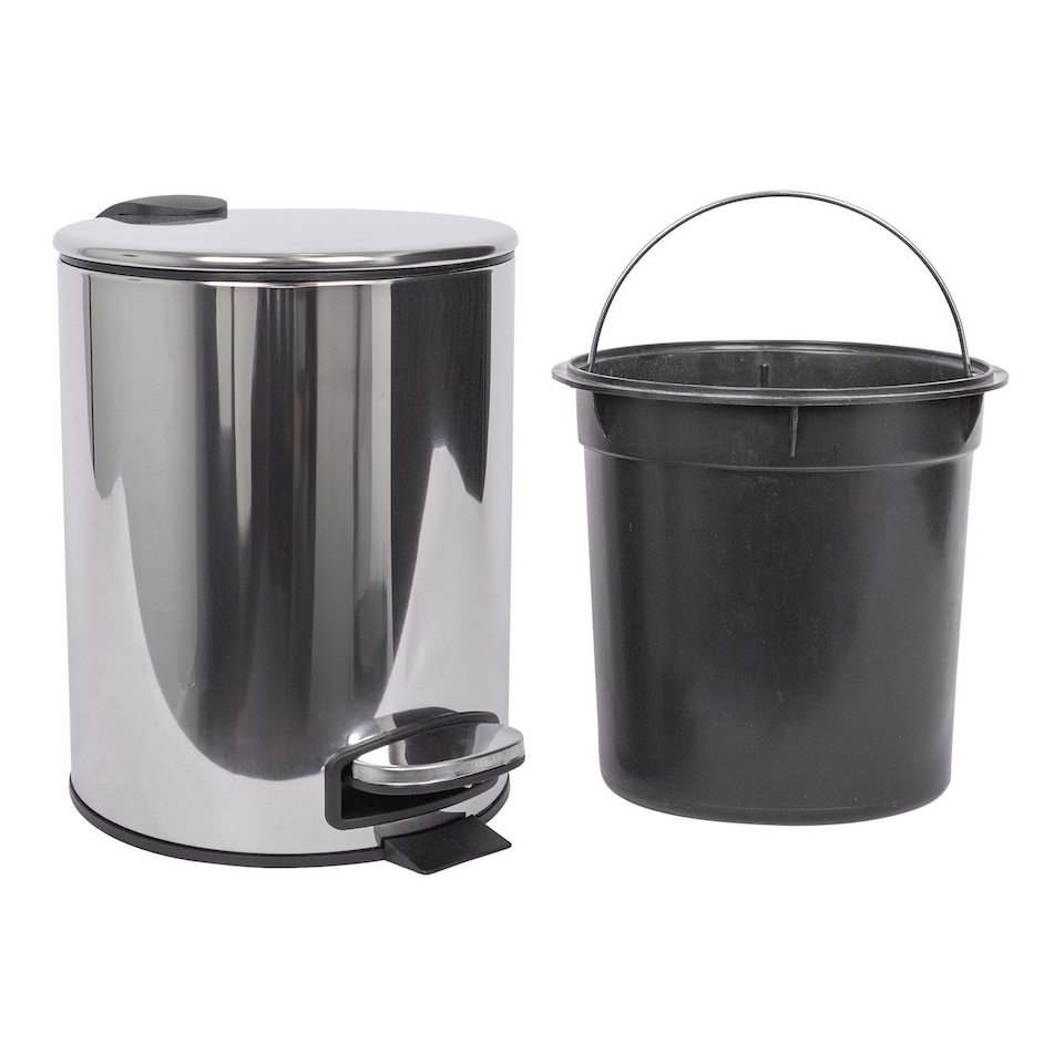image 1 of Harbour Housewares 2pc Round Stainless Steel Pedal Bin & Toilet Brush Set - 5L - Chrome