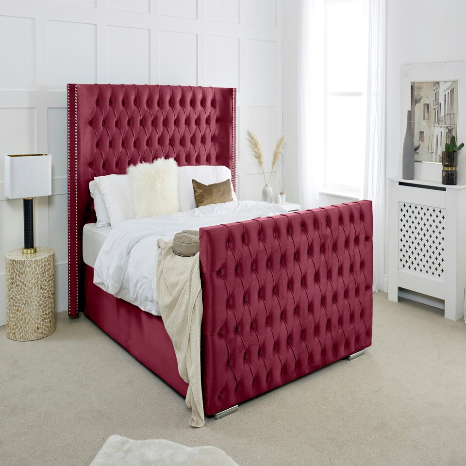 Meila Plush Small Double Bed Frame - Maroon