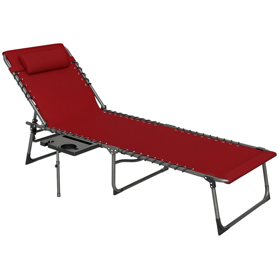 image 1 of Outsunny Folding Sun Lounger with 5-Level Reclining Back, Side Table, Beige