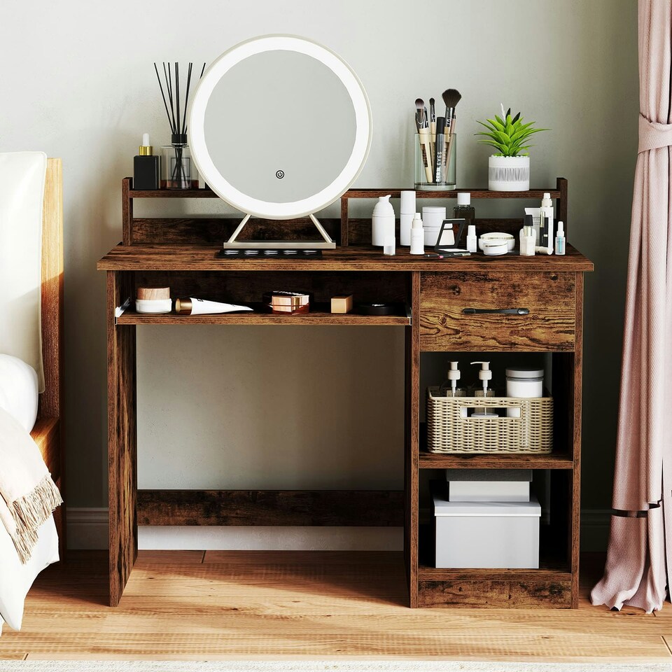 image 1 of COSTWAY Computer Desk Workstation w/Display Shelf Brown