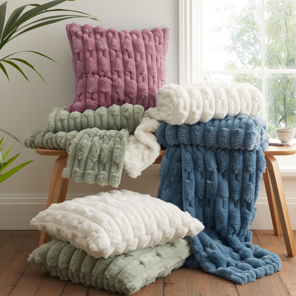 image 1 of Bianca So Soft Carved Faux Fur Blanket Throw | Blue