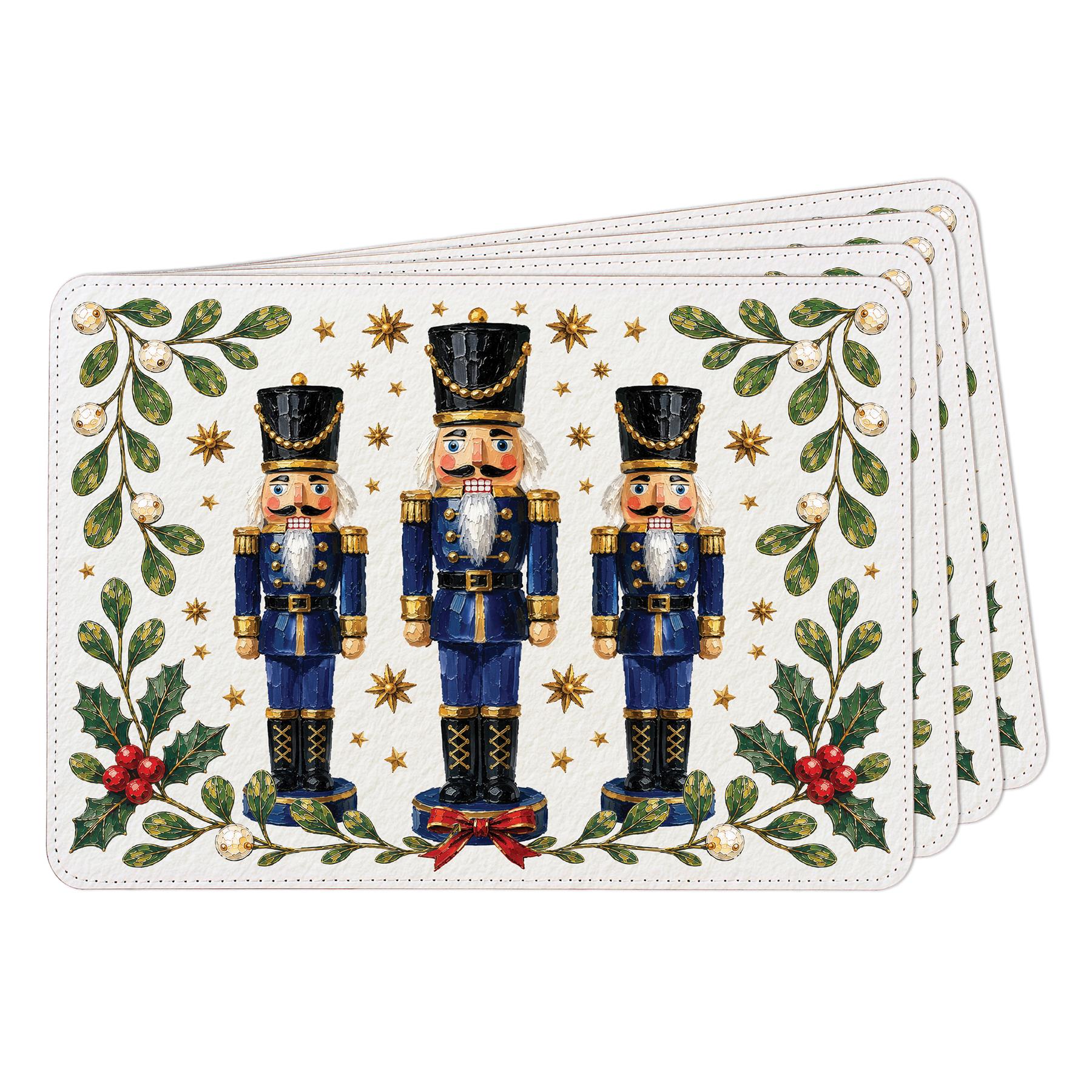 Festive Nutcrackers Faux Leather Placemats - Set of 4 - Christmas