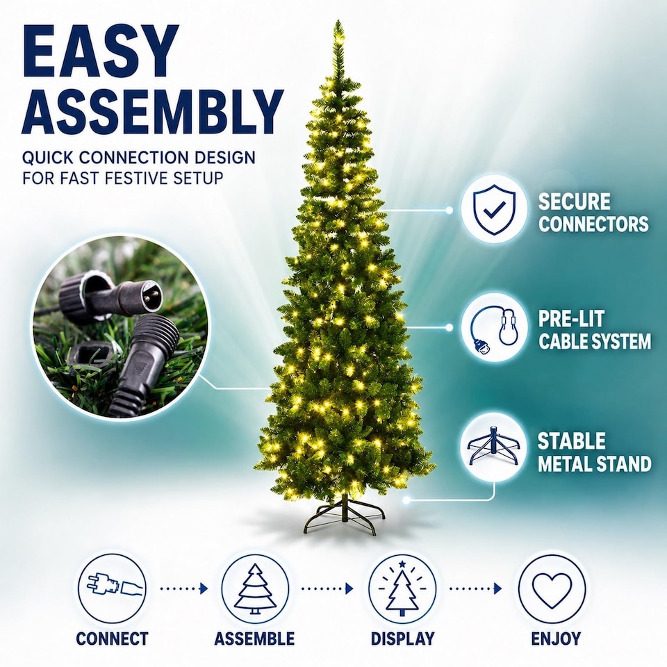 image 1 of 6FT Pre-Lit Pencil Christmas Tree with Warm White LED Lights - Festive Xmas Decoration for Home and Holiday Display