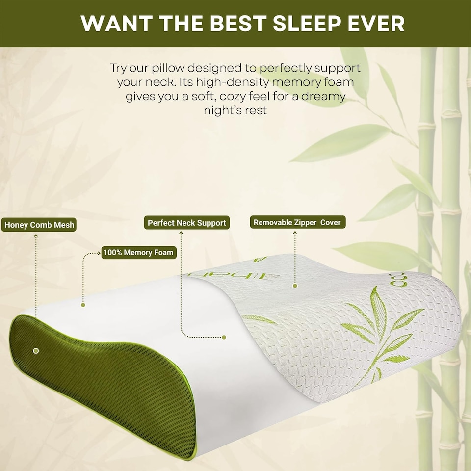 image 1 of Bamboo Contour Memory Pillow I Orthopedic Cervical Support for Neck & Shoulder (40cmx60cm)