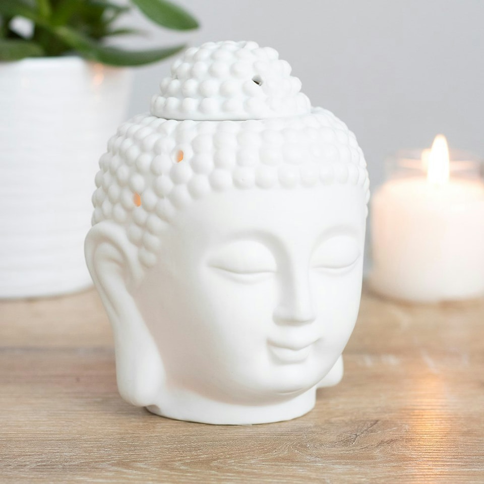 image 1 of White Buddha Head Oil Burner