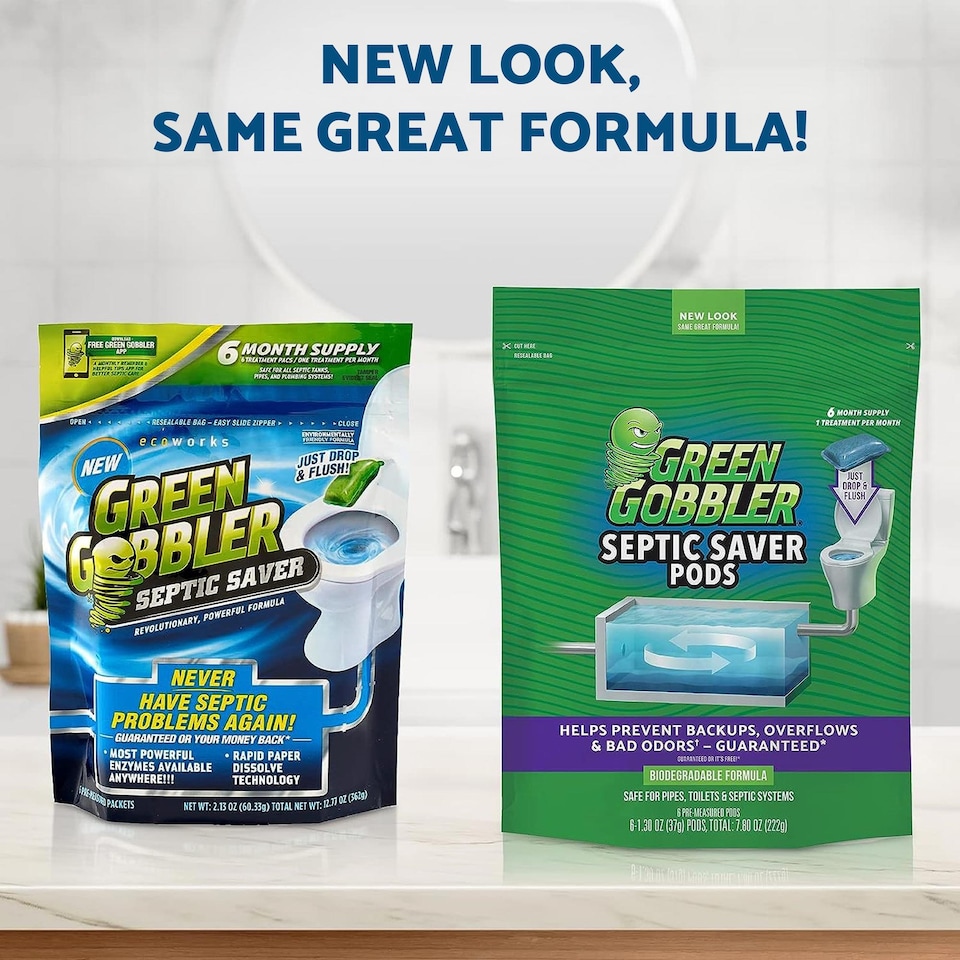 image 1 of Green Gobbler Septic Saver Sewage & Septic Tank Cleaner Bacteria Enzyme Packs 6 Pods (222g)