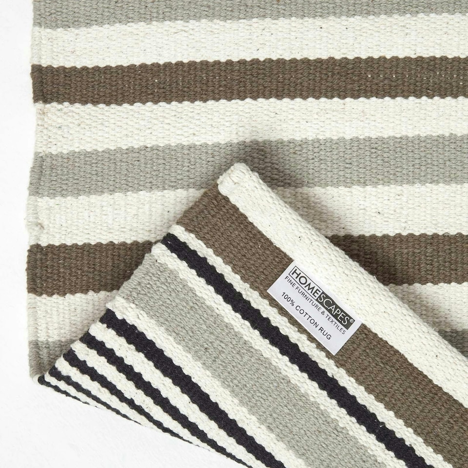 image 1 of Homescapes Modern Black Grey Scandinavian Style Striped Cotton Rug - 150 x 240 cm | Grey | Black grey