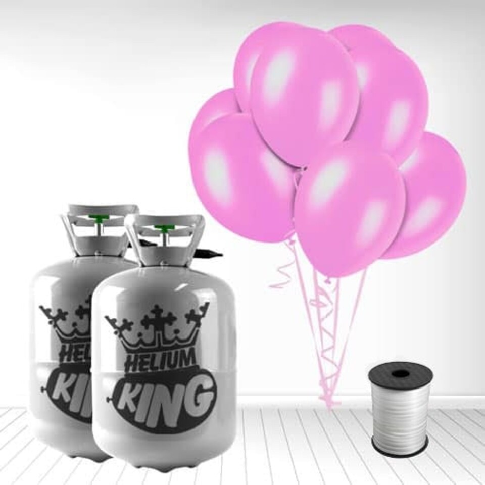 Disposable Helium Gas Canister with 60 Crystal Pink Balloons and