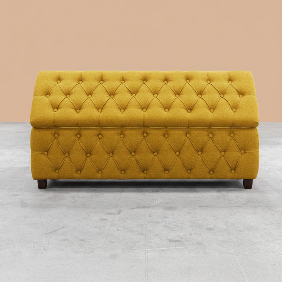image 1 of 150cm Riga Ottoman Storage Box with Wooden Legs, Mustard Gold Velvet Upholstered Chesterfield Storage Ottoman Box