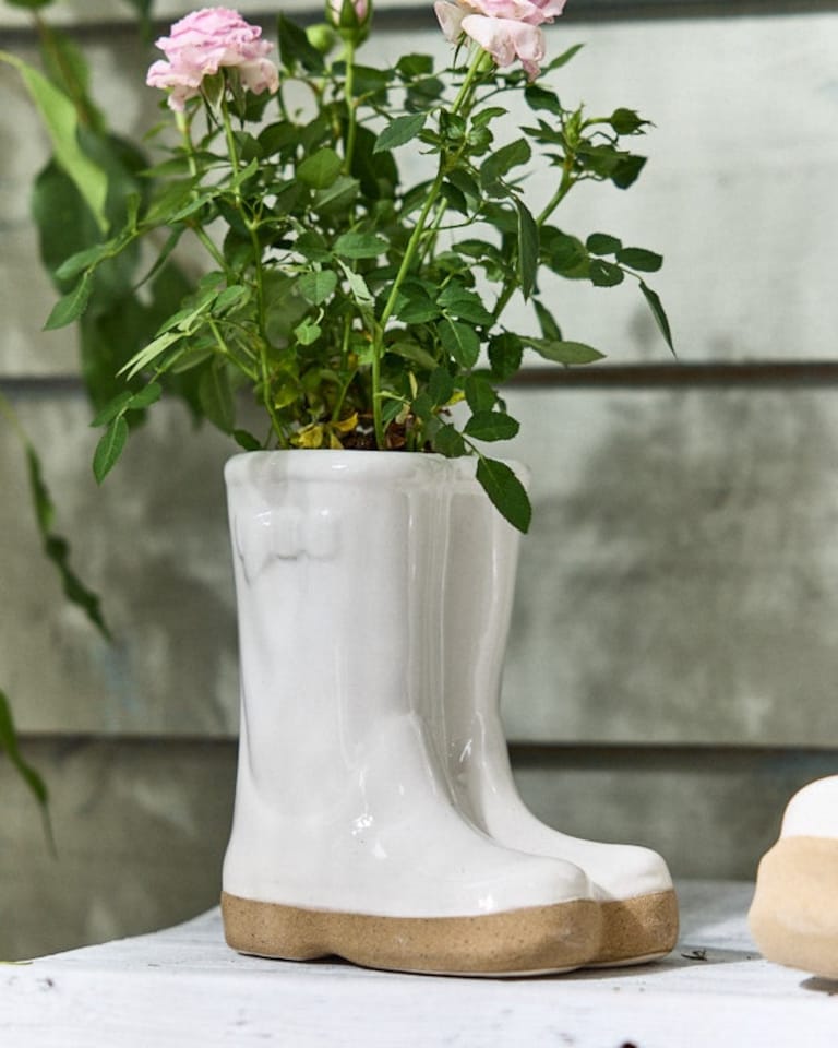 image 1 of White Wellington Boots Plant Pot | White