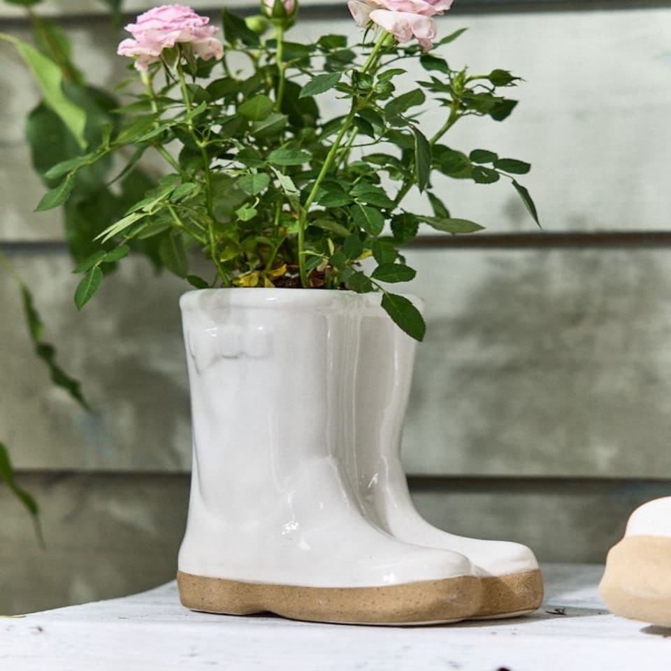 image 1 of White Wellington Boots Plant Pot White