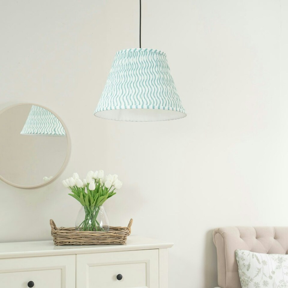 image 1 of ValueLights Riza Tapered Green Arrow Fabric Pleated Easy Fit Large Lamp Shade with LED Bulb
