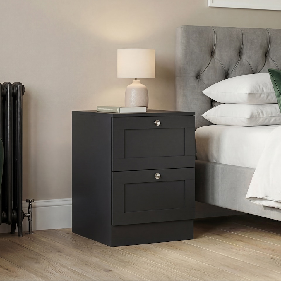 image 1 of Vida Designs Altino 3 Piece Bedroom Set (2 Drawer Bedside, 5 Drawer Chest, 2 Door 2 Drawer Wardrobe), Black