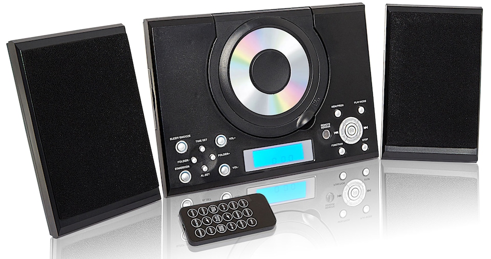 image 1 of CD Player with Speakers - HiFi System for Home with Radio, USB, MP3, Clock Alarm & Remote - Compact Stereo System with Wall Mount Design - Small CD Players for Home - GTMC-101