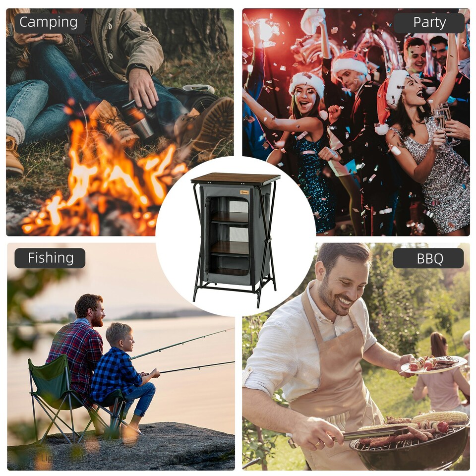 image 1 of Outsunny Camping Cupboard Aluminium Foldable Kitchen Station w/ Carrying Bag