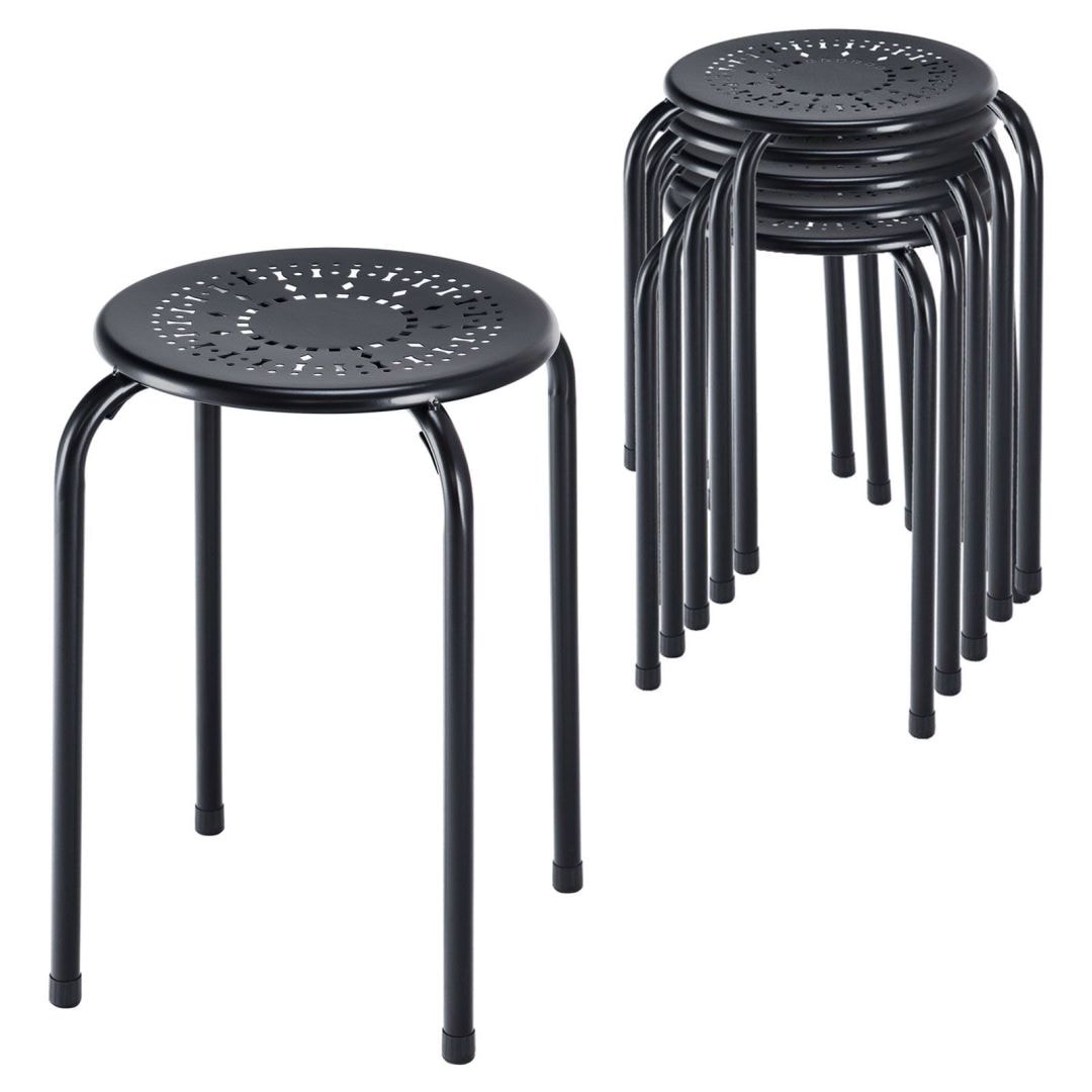 Costway Set of 6 Metal Stacking Stools Round Nesting Bar Stool with X-shape Connection