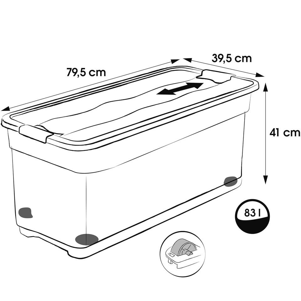 image 1 of Keeeper Crystal Box 83 Litre with Lid and Caster Wheels - Transparent