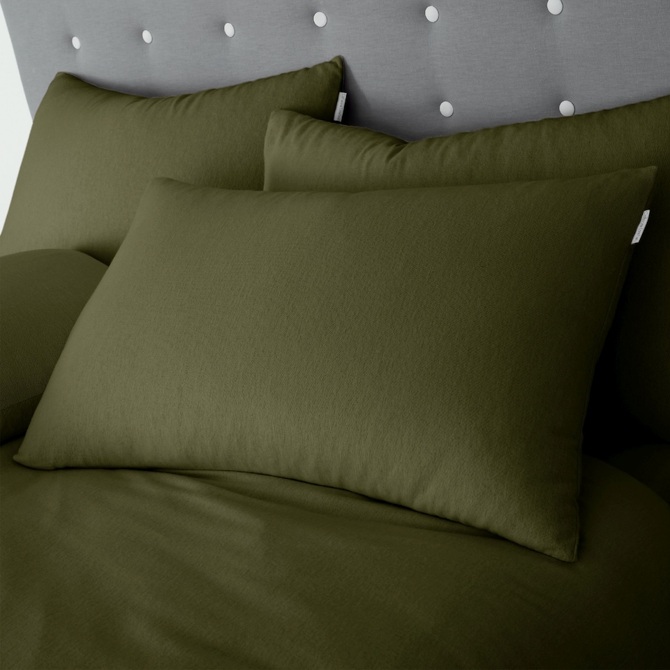 image 1 of Catherine Lansfield Brushed Cotton Standard Pillow case Pair | Green | Standard