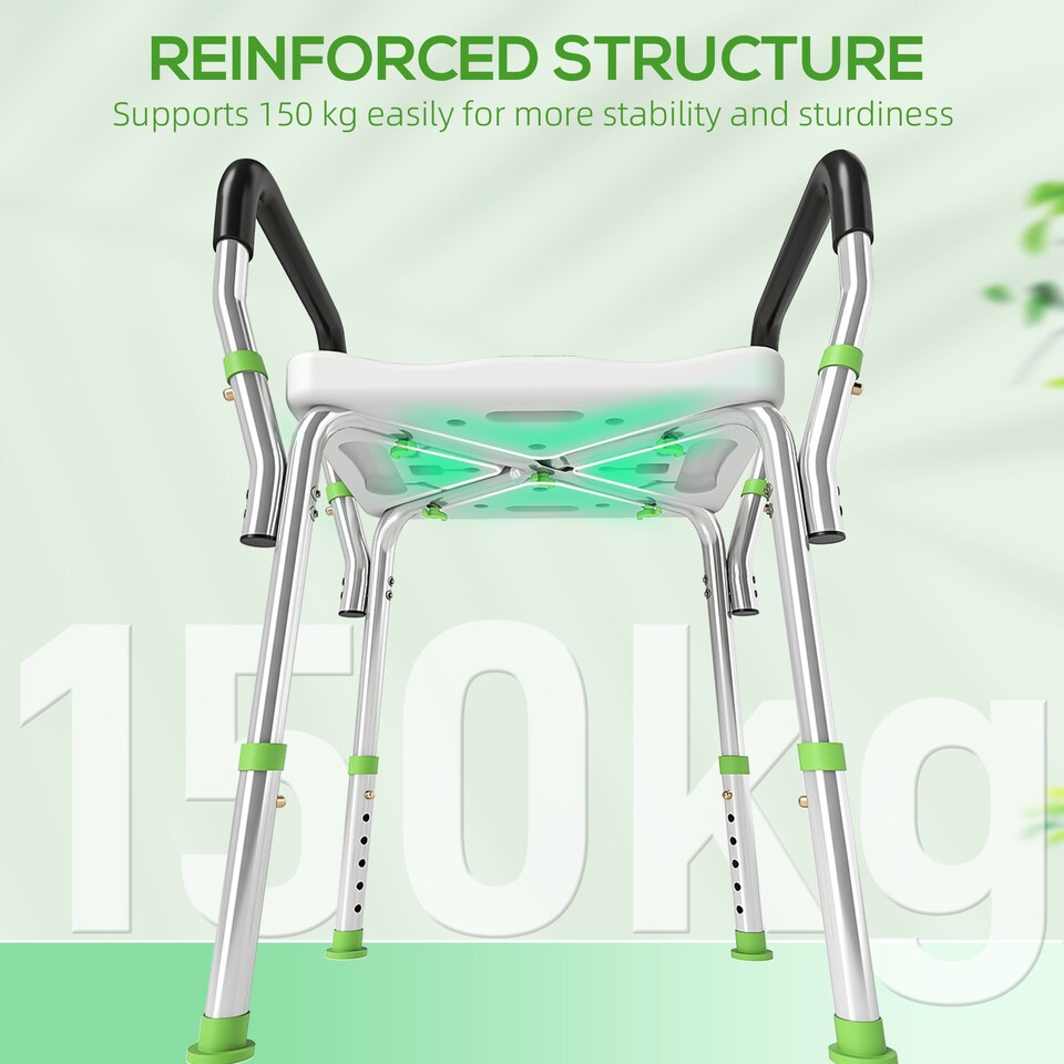 image 1 of HOMCOM Rust-Free Aluminium Bath Chair with Adjustable Height | Green | Green