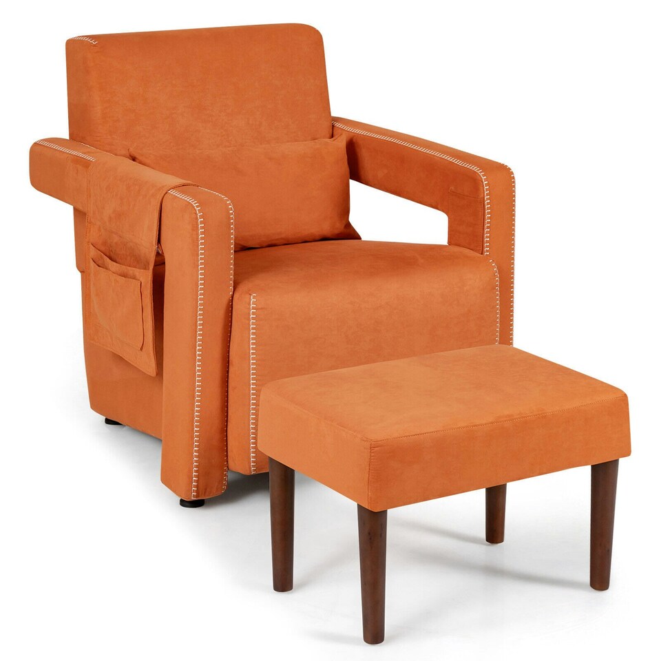 image 1 of COSTWAY Modern Accent Sofa Chair with Ottoman Upholstered Orange Orange